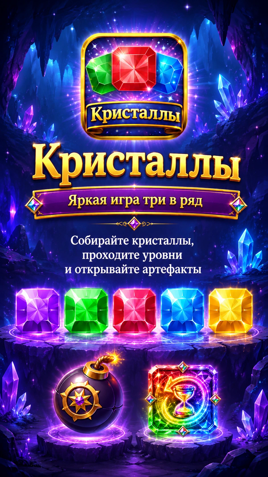 Скриншот 1: Три в ряд — Кристаллы