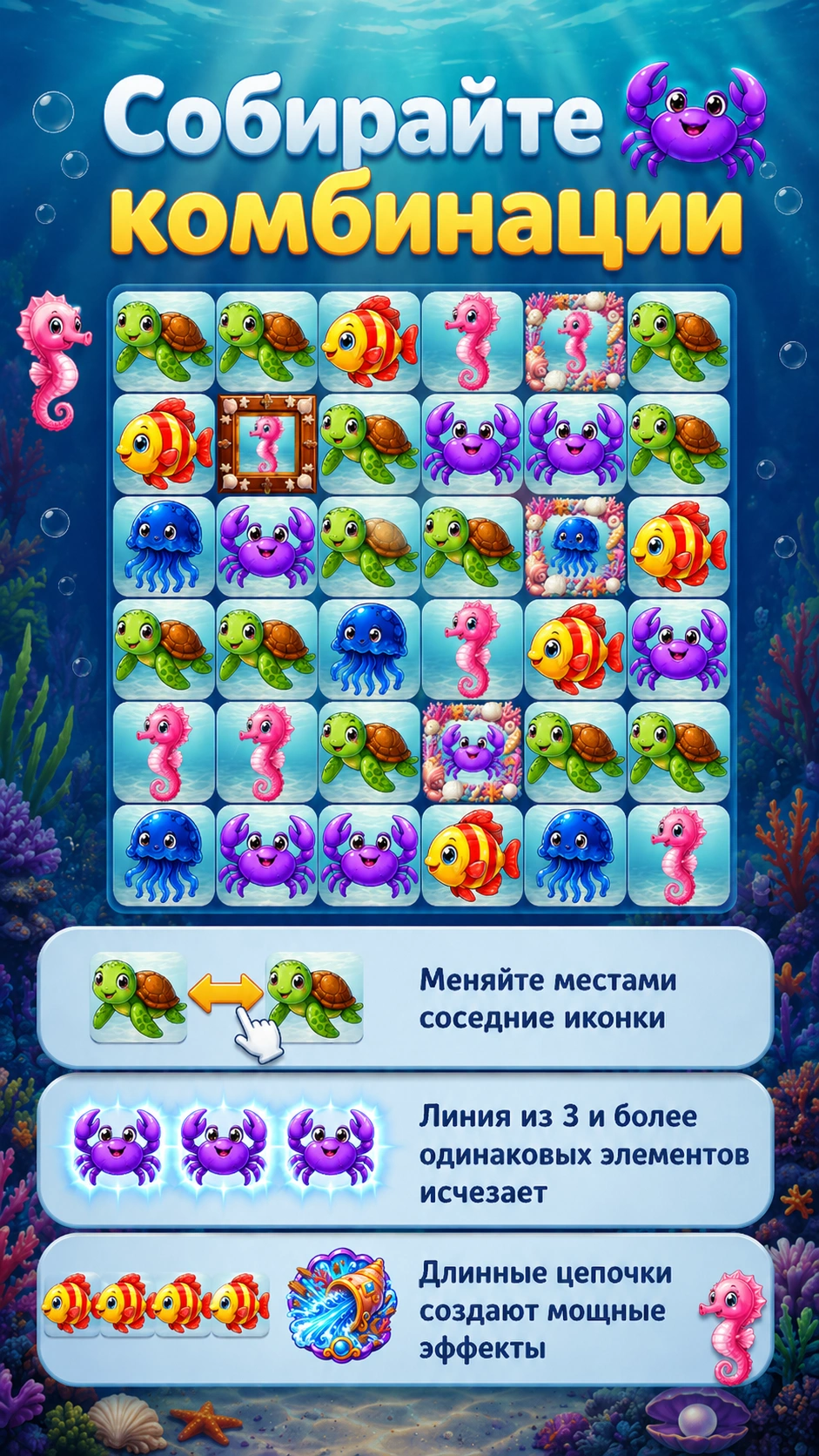 Скриншот 2: Три в ряд — Океан