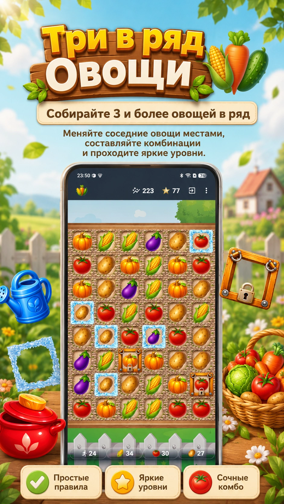 Скриншот 1: Три в ряд — Овощи