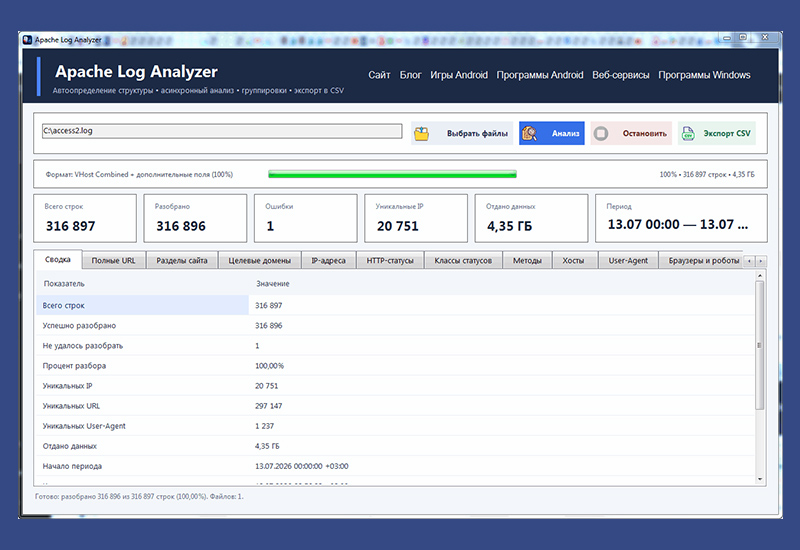 Постер Apache Log Analyzer - удобная программа для анализа логов сайта